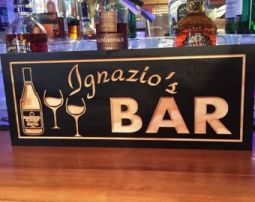 Custom Bar Sign with Wine Bottle and Wine Glasses